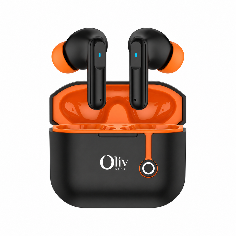 OlivLife Vortex wireless earbuds with charging case – ENC mic gaming mode IPX5 Bluetooth earbuds