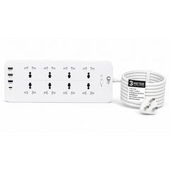 OlivLife Oliv-OneHub extension board with 8 sockets 3 USB-A 20W Type-C PD – best extension board with USB India