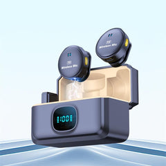 OlivLife wireless lavalier mic display screen showing real-time battery signal and connection status