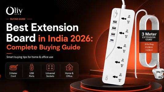 OlivLife Oliv-One-X compact 5-socket extension board with USB-A and Type-C PD charging