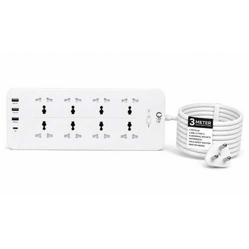 OlivLife 12-in-1 Extension Board with 8 Sockets, 3 USB & 20W Type-C PD Fast Charging (2500W)