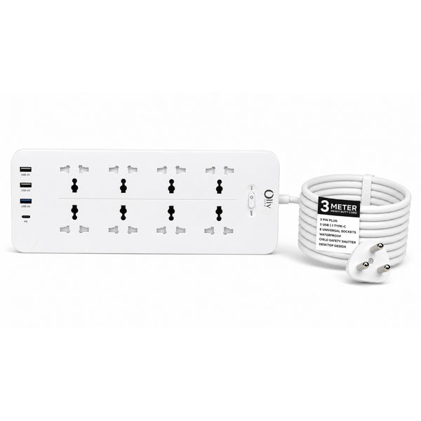 OlivLife 12-in-1 Extension Board with 8 Sockets, 3 USB & 20W Type-C PD Fast Charging (2500W)