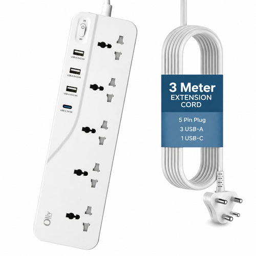 OlivLife 9-in-1 Extension Board with 5 Sockets, 3 USB & 20W Type-C PD Fast Charging