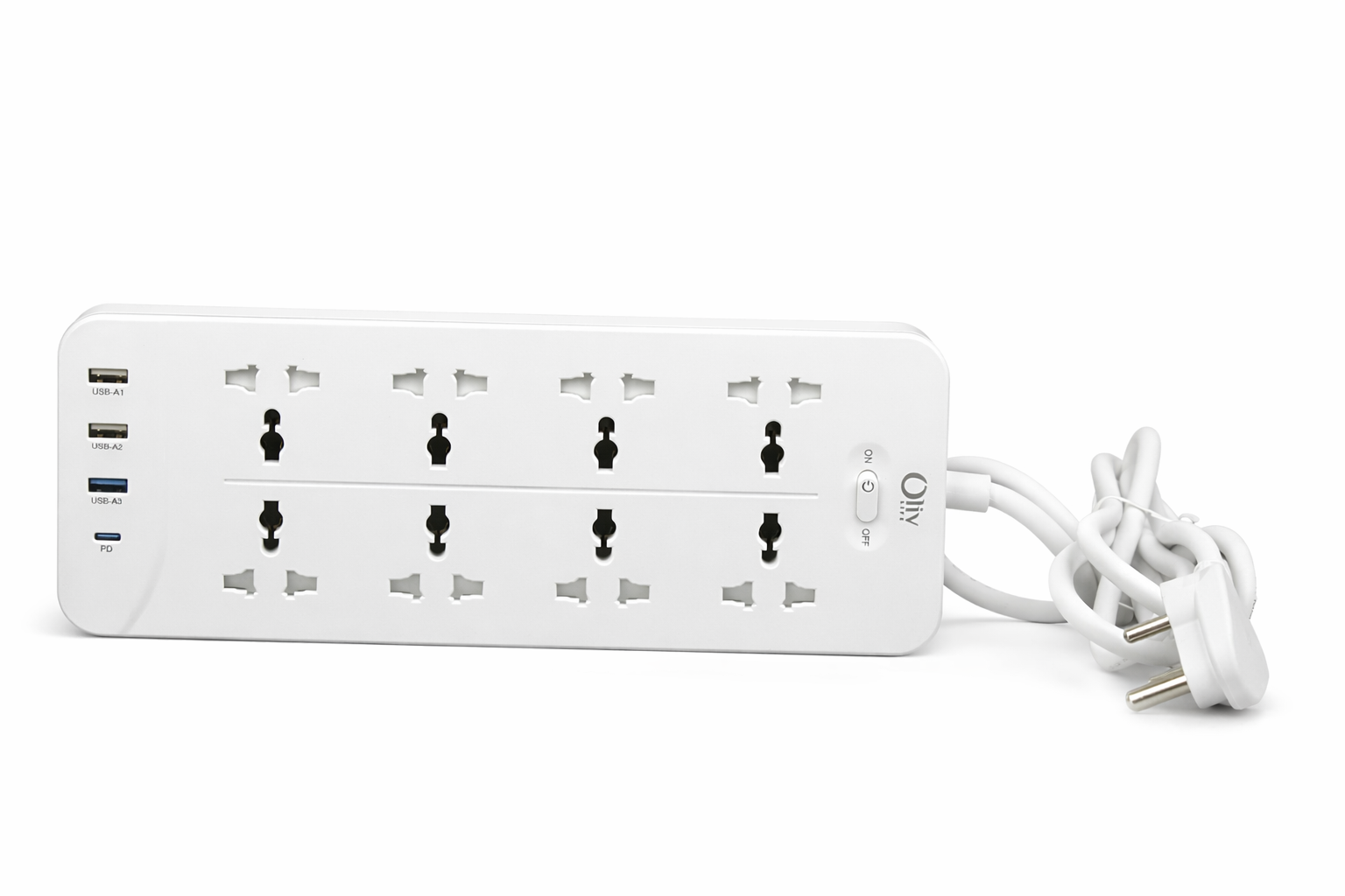  OlivLife 12-in-1 extension board – 8 universal AC sockets and 4 fast-charging USB ports, heavy-duty power hub for home and office India
