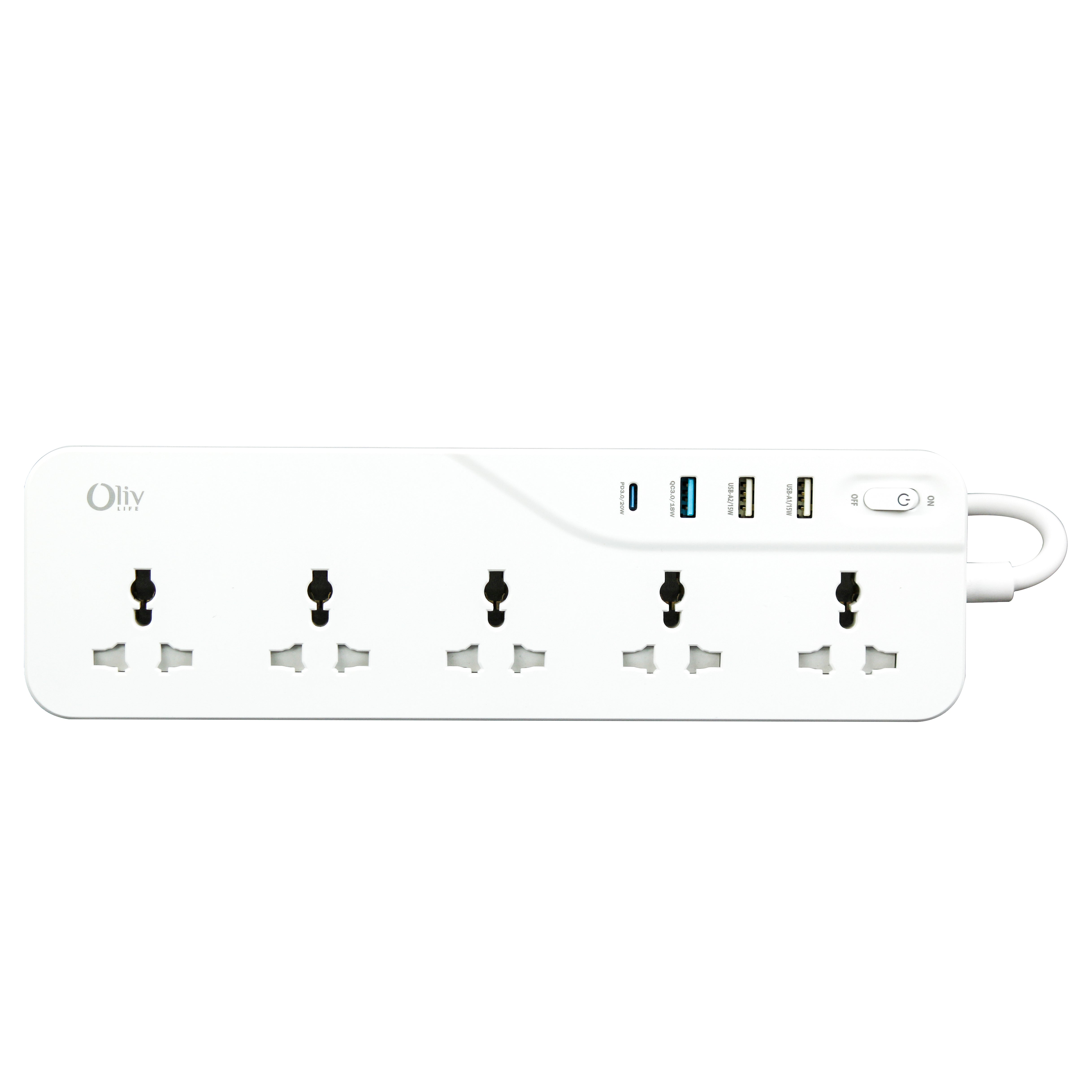 OlivLife 9-in-1 extension board – 5 universal AC sockets and 4 USB charging ports, 3-metre heavy-duty cord, wall-mountable extension board India

