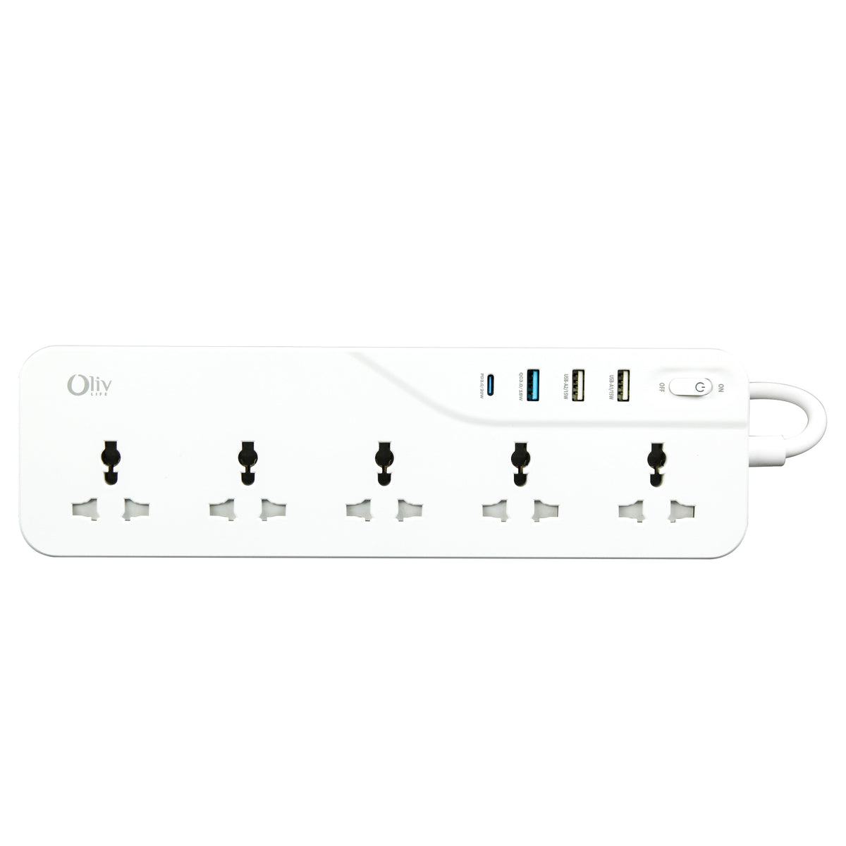 OlivLife 9-in-1 extension board – 5 universal AC sockets and 4 USB charging ports, 3-metre heavy-duty cord, wall-mountable extension board India
