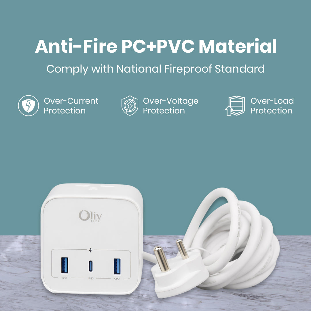 OlivLife POWERHUB 20 6  Socket Extension Boards (White, 2.5 m, With USB Port)