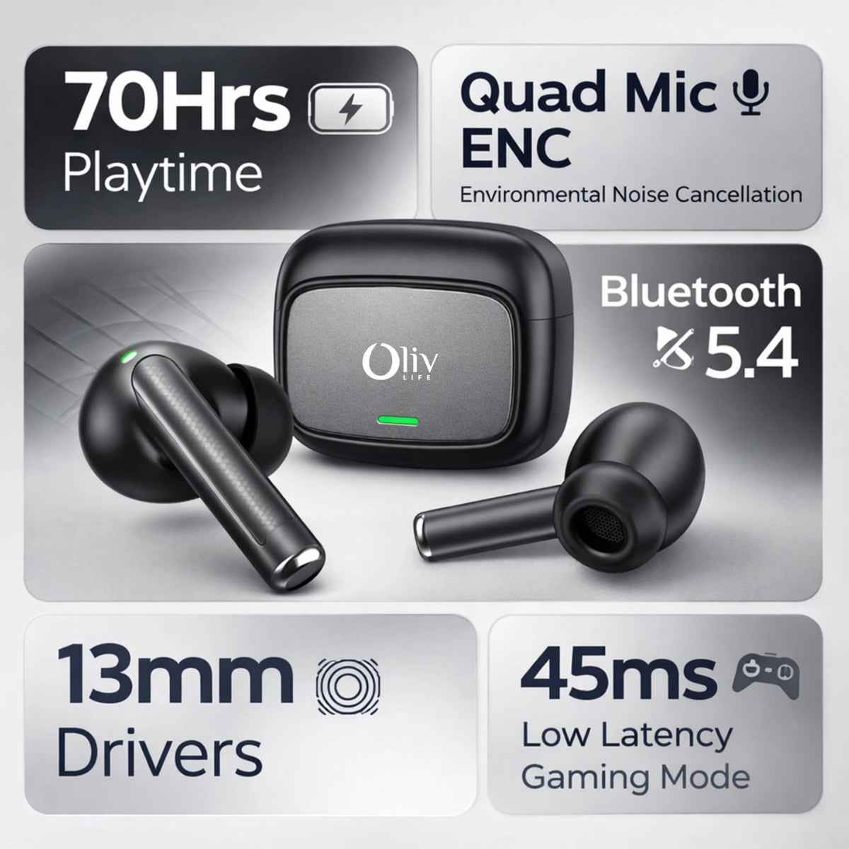 OlivLife Velo wireless earbuds with 3 silicone ear tip sizes – ergonomic fit best Bluetooth earbuds under 1000
