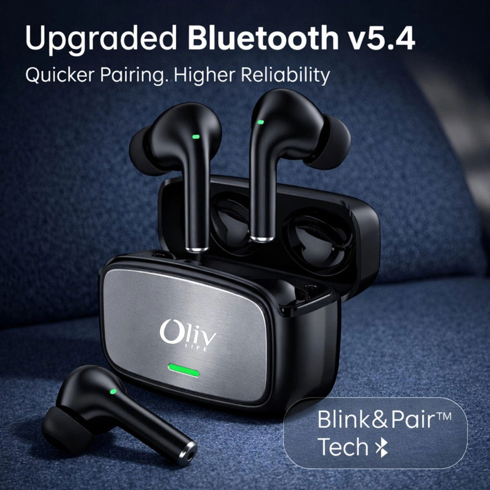 OlivLife Velo Wireless Earbuds with charging case – Hybrid ANC, deep bass Bluetooth earbuds under 1000 rupees

