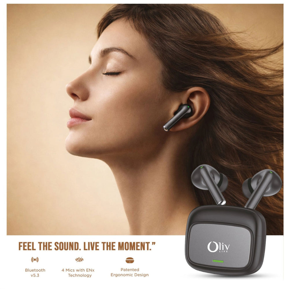 OlivLife Velo Wireless Earbuds with charging case – Hybrid ANC, deep bass Bluetooth earbuds under 1000 rupees
