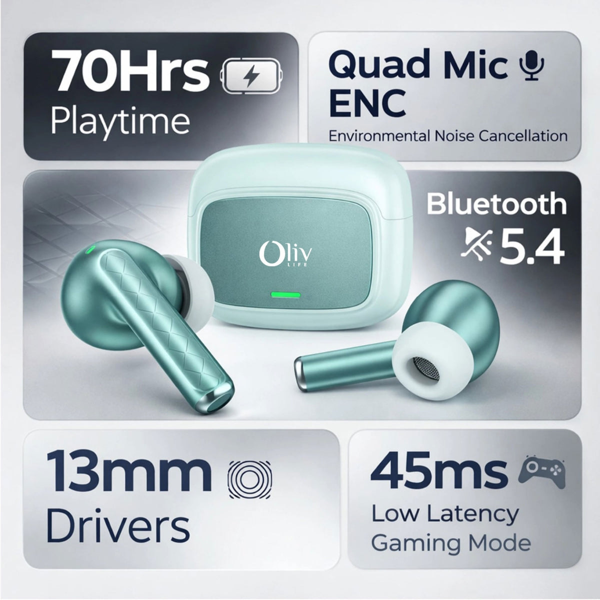 OlivLife Velo Wireless Earbuds – Hybrid ANC, Deep Bass, Crystal-Clear Mic | Bluetooth 5.3 | 30Hr Playtime