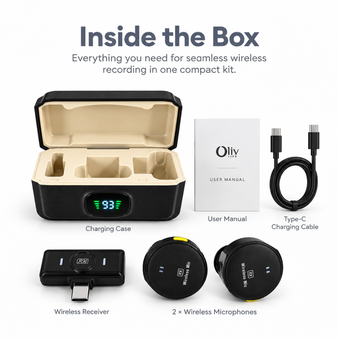 OlivLife Wireless Lavalier Microphone with Magnetic Clip & Display Screen