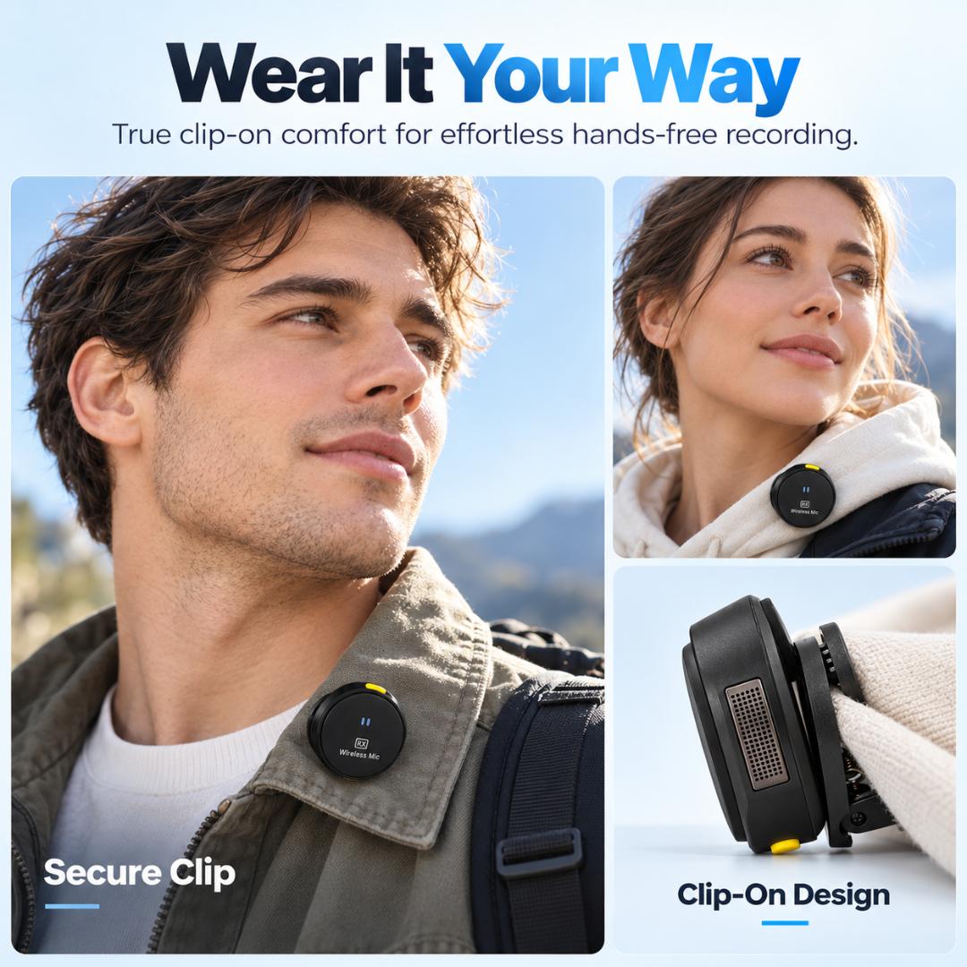 OlivLife Wireless Lavalier Microphone with Magnetic Clip & Display Screen
