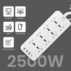 OlivLife 12-in-1 Extension Board with 8 Sockets, 3 USB & 20W Type-C PD Fast Charging (2500W)