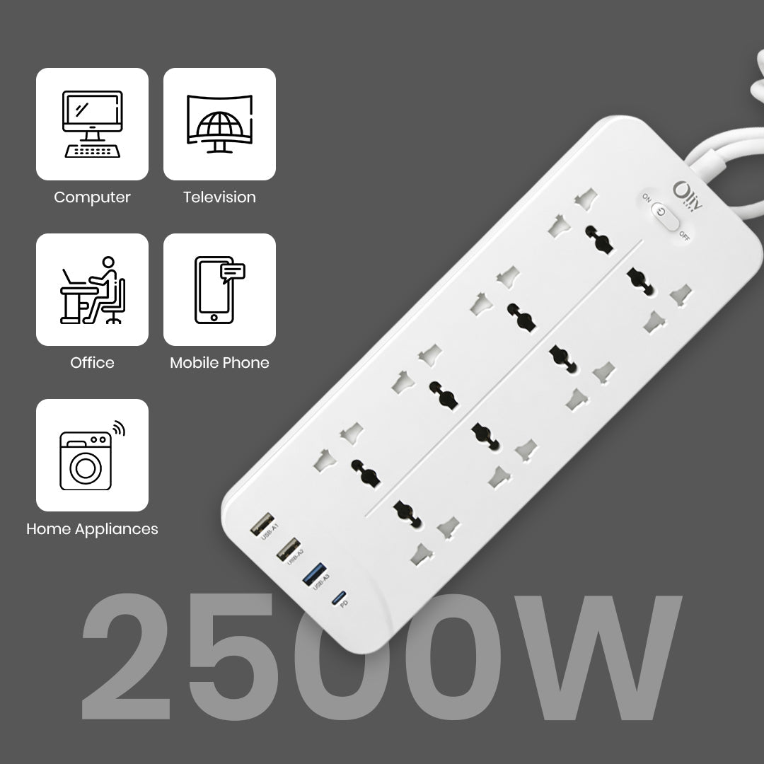OlivLife 12-in-1 extension board wall-mounted – 8 sockets 4 USB fast charging heavy-duty power hub for home office India
