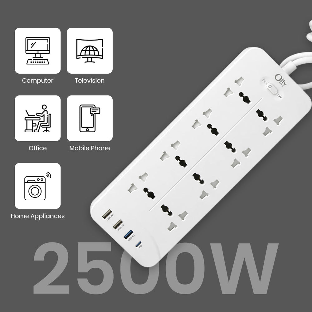 OlivLife 12-in-1 extension board wall-mounted – 8 sockets 4 USB fast charging heavy-duty power hub for home office India
