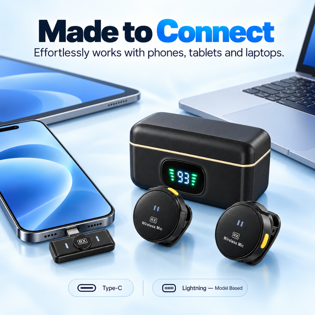 OlivLife Wireless Lavalier Microphone with Magnetic Clip & Display Screen