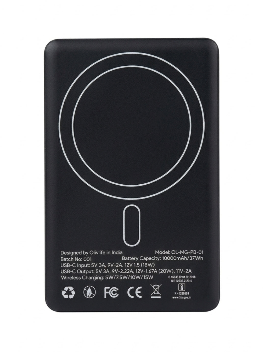 Oliv Life 10000 mAh Wireless Power Bank (20 W, Fast Charging) (Black, Lithium-ion)