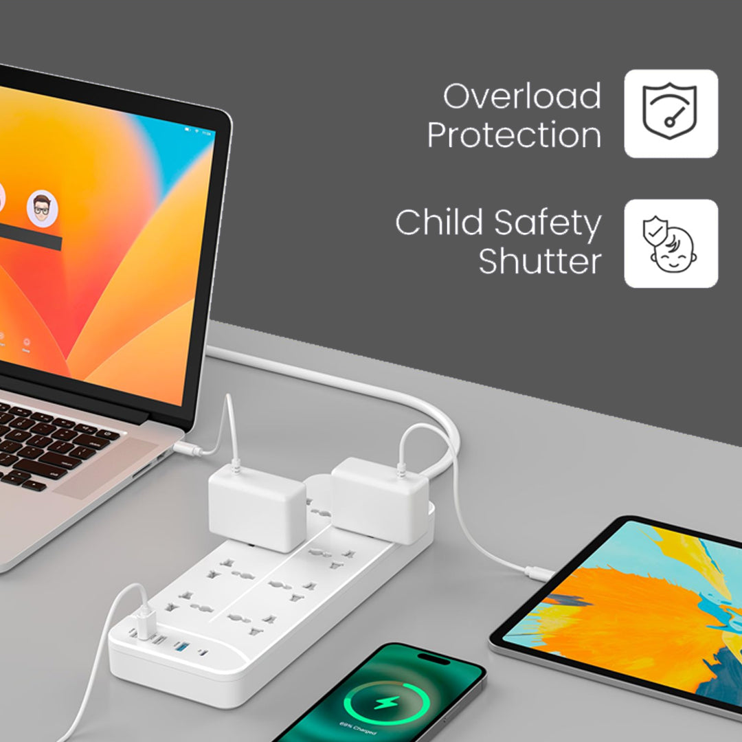 OlivLife 12-in-1 Extension Board with 8 Sockets, 3 USB & 20W Type-C PD Fast Charging (2500W)