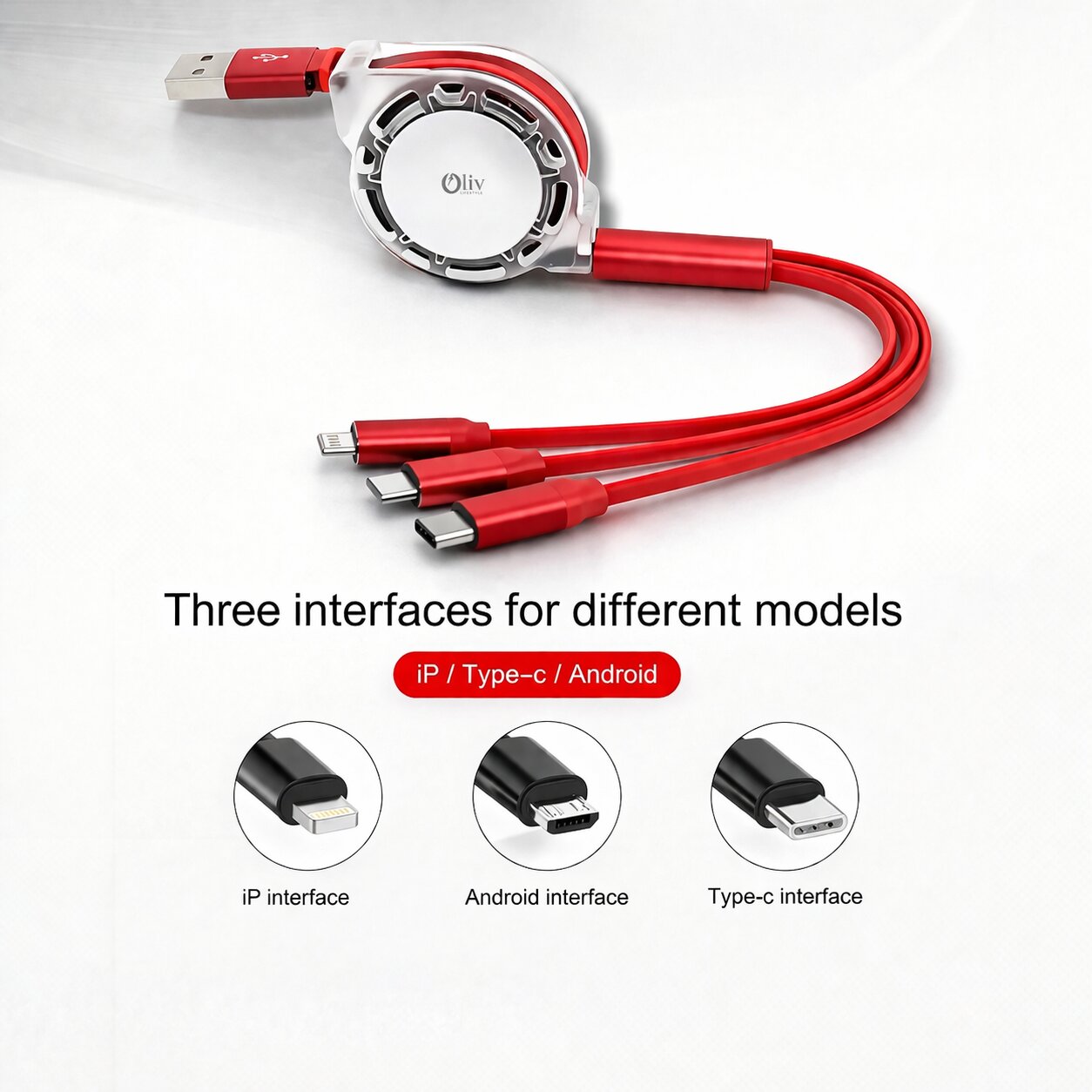 OlivLife 3-in-1 Fast Charging Cable | USB to Lightning, USB-C & Micro-USB