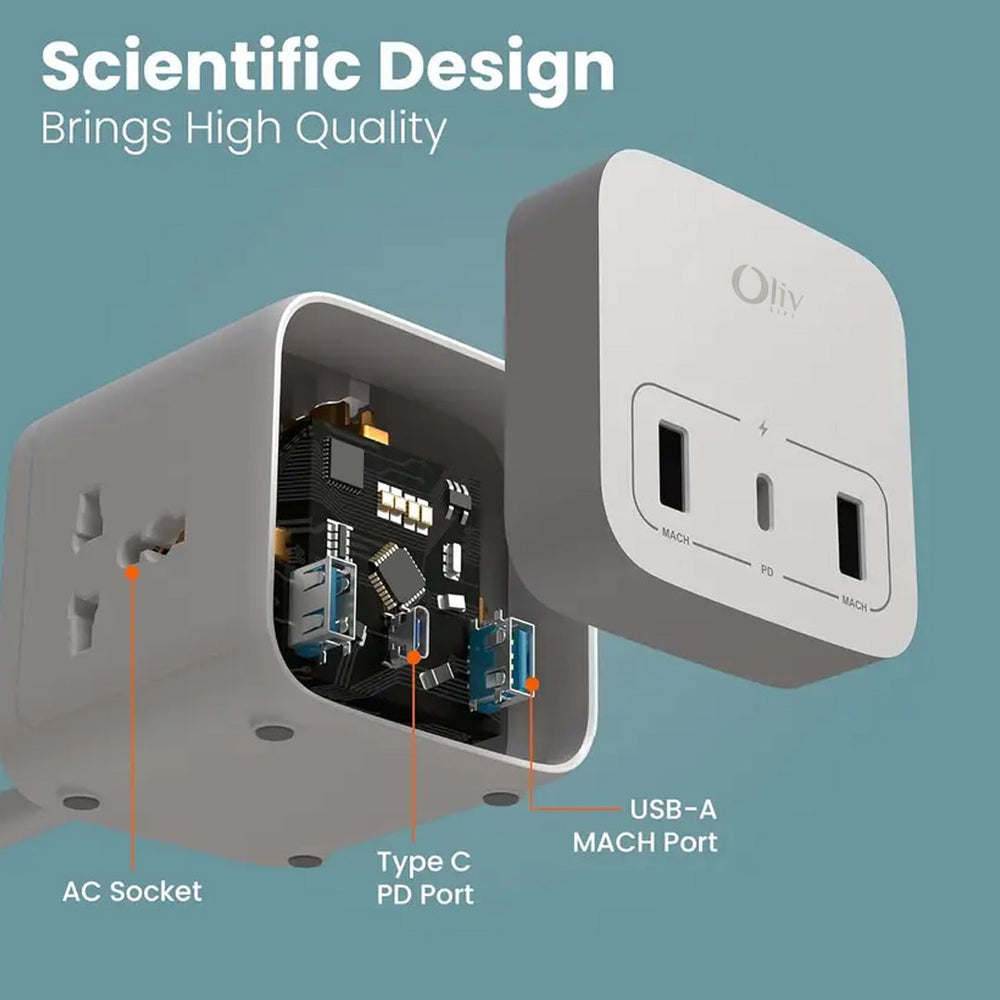 OlivLife Cube compact travel extension board with USB – 6-in-1 portable power strip for hotel office and home use India
