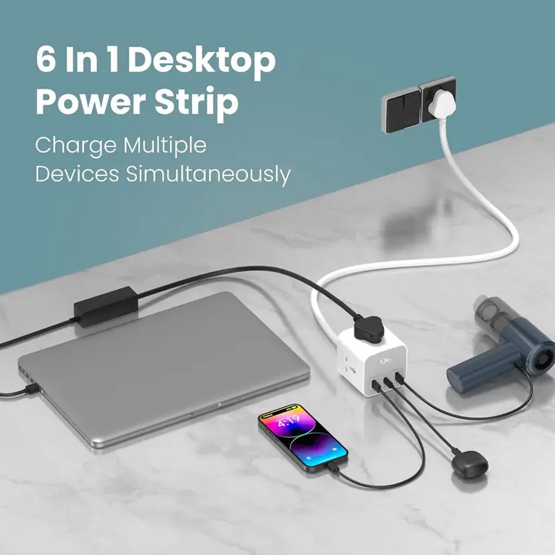 OlivLife Cube ultra-compact power strip 50 percent smaller than traditional extension board – best smart extension board with USB under 1500 India

