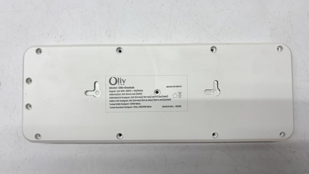 OlivLife 12-in-1 extension board features – 8 AC sockets, 4 USB fast charge, overload protection, wall-mount, 2500W heavy-duty power strip India
