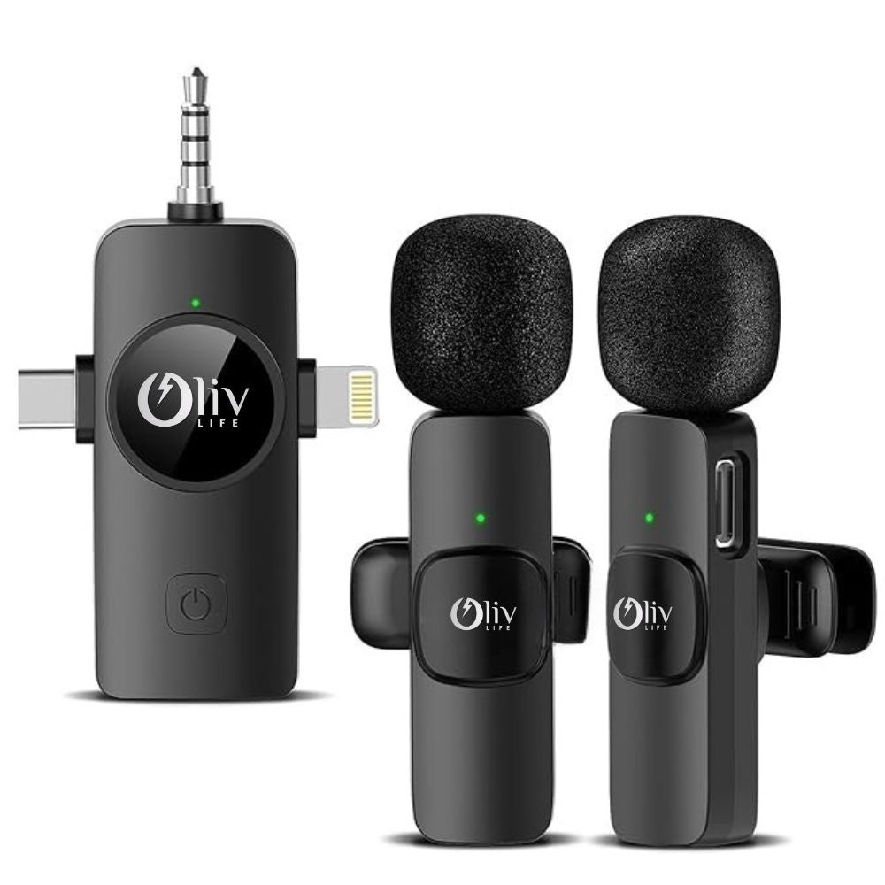 OlivLife 3 in 1 Bluetooth Wireless Microphone  (Black, True Wireless)