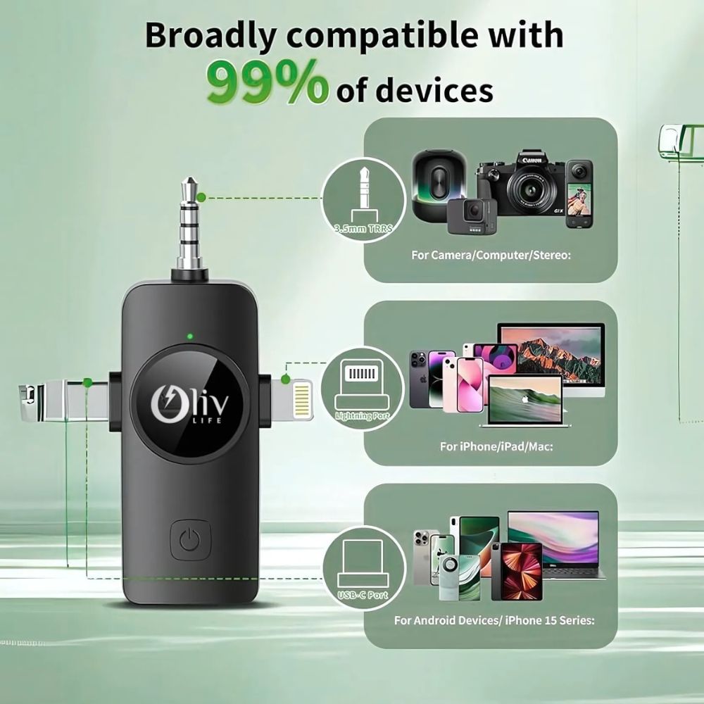 OlivLife 3 in 1 Bluetooth Wireless Microphone  (Black, True Wireless)
