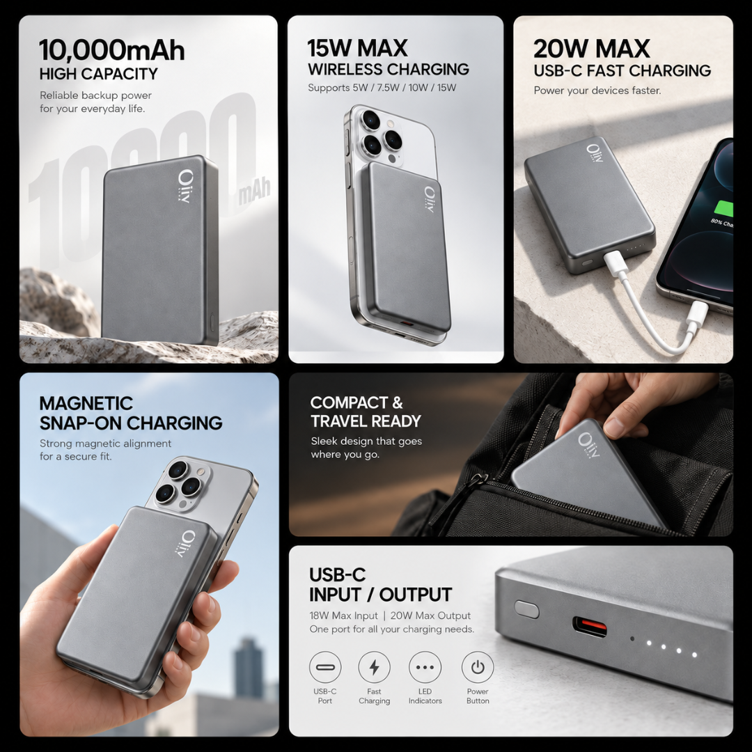 Olivlife magnetic wireless power bank compact 187g design