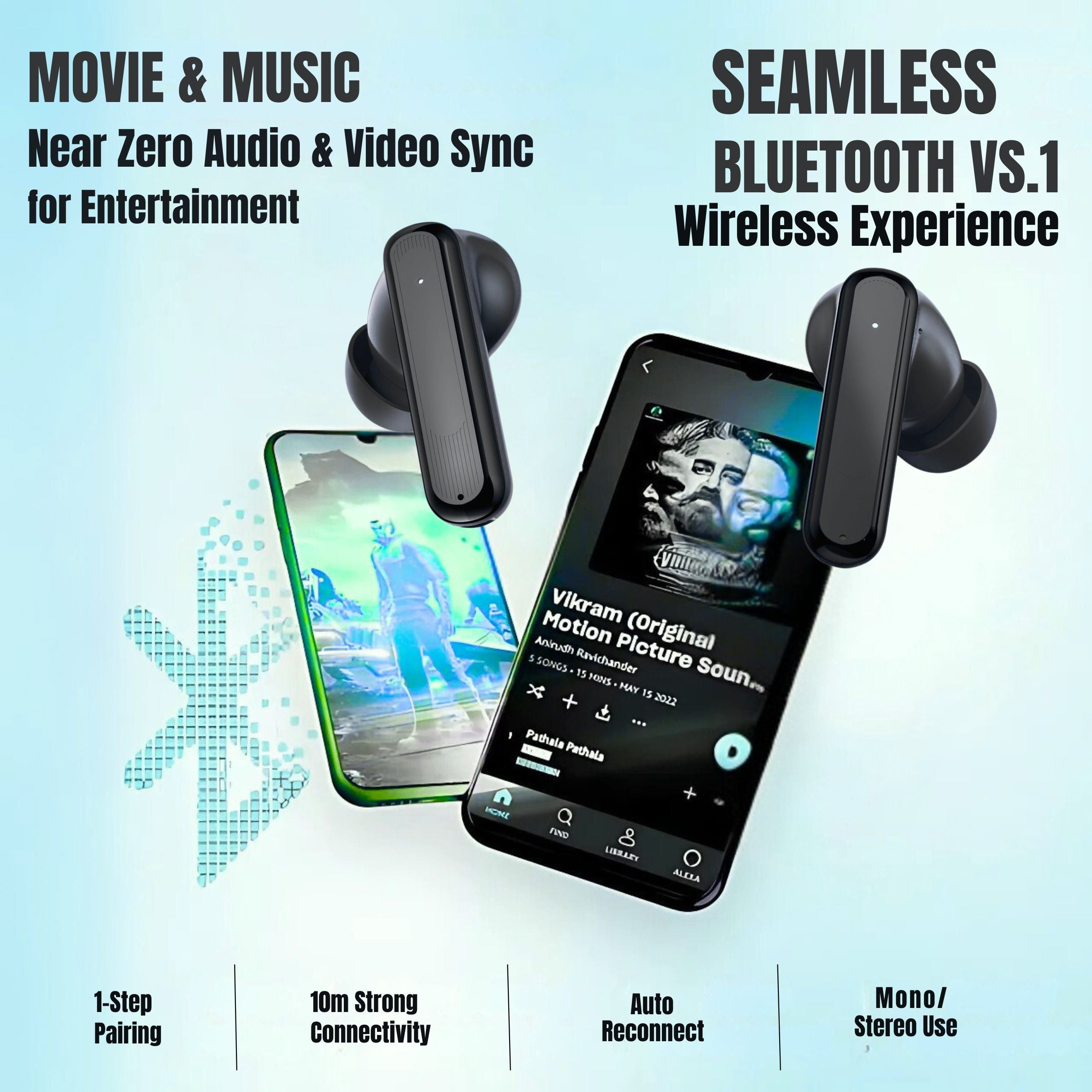 OlivLife AURA Wireless Earbuds (Black) Cheq