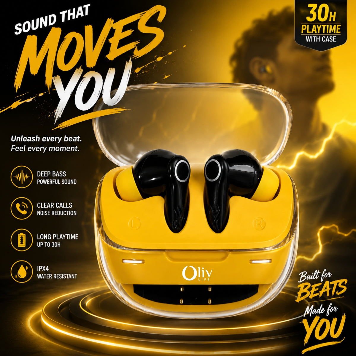 OlivLife Nero Wireless Earbuds with Deep Bass & ENC Mic | Bluetooth Earbuds for Calling and Gaming
