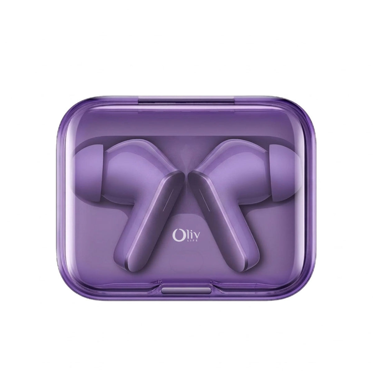 OlivLife Rivo wireless earbuds being worn – half in-ear ergonomic design for all-day comfort and clear calling
