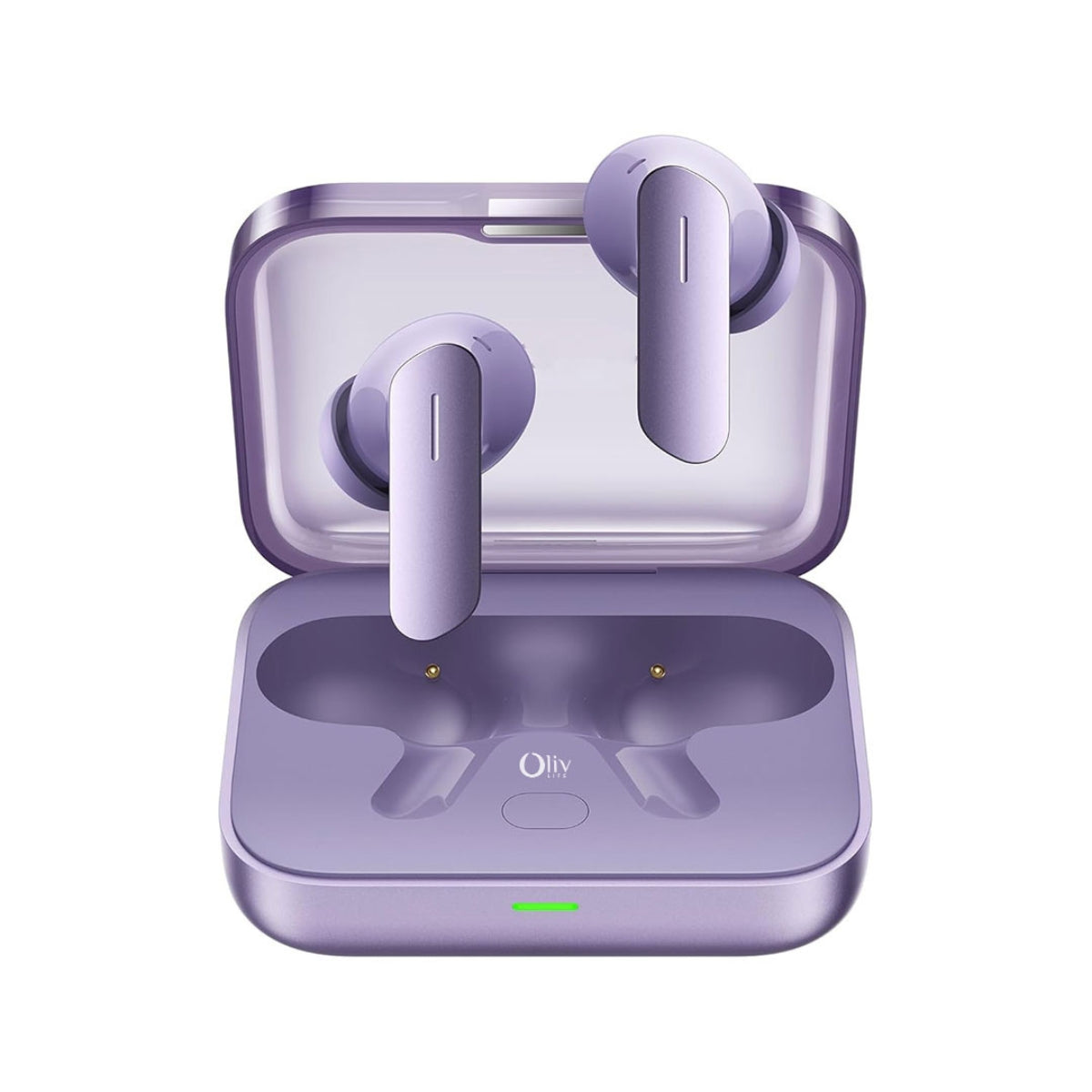 OlivLife Rivo wireless earbuds being worn – half in-ear ergonomic design for all-day comfort and clear calling
