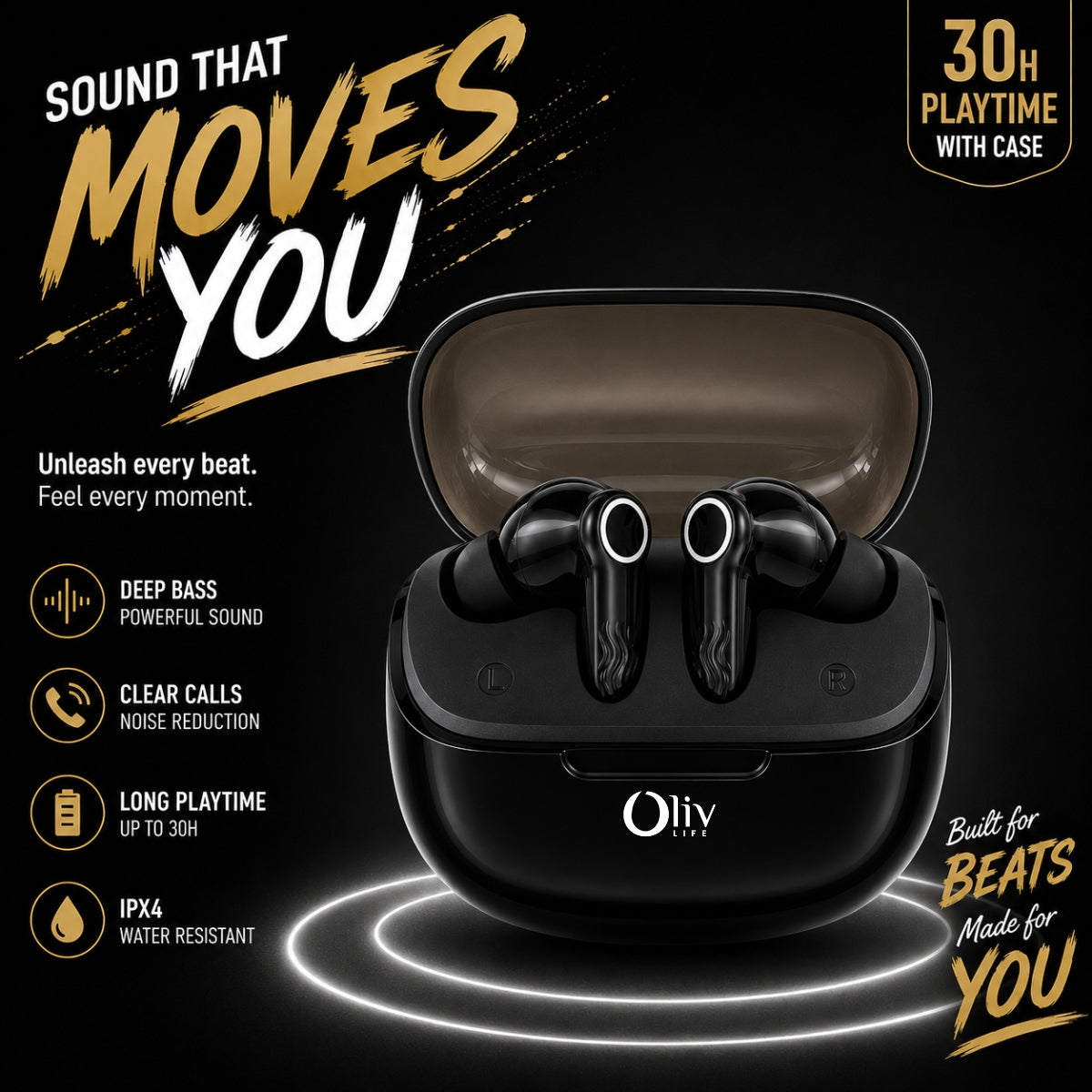 Wireless earbuds with ENC mic for clear voice calls