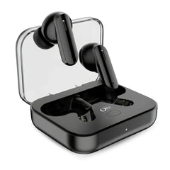 OlivLife Rivo wireless earbuds being worn – half in-ear ergonomic design for all-day comfort and clear calling
