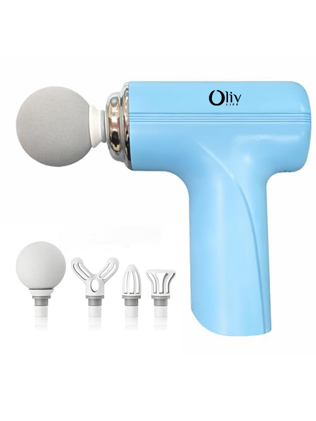 OlivLife Massage Gun for Back Pain – Cordless Rechargeable Deep Tissue Massager, 6 Speed, 4 Heads