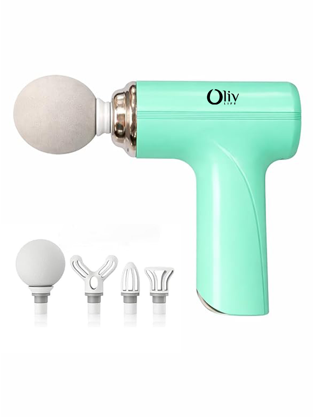 OlivLife Massage Gun for Back Pain – Cordless Rechargeable Deep Tissue Massager, 6 Speed, 4 Heads