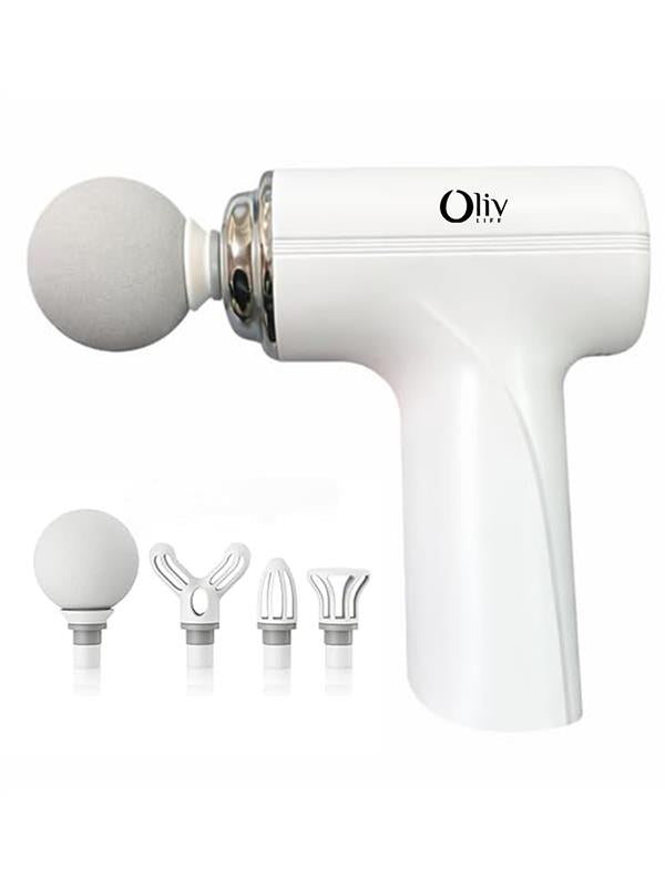 OlivLife Massage Gun for Back Pain – Cordless Rechargeable Deep Tissue Massager, 6 Speed, 4 Heads